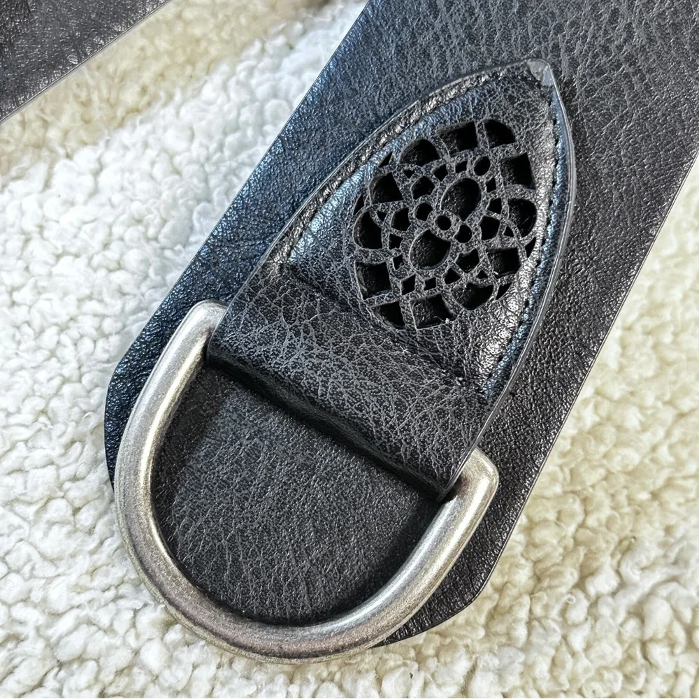 Women's  Faux Leather Black Stretchy Wide Belt Chunky Buckle Elastic Wide Waist